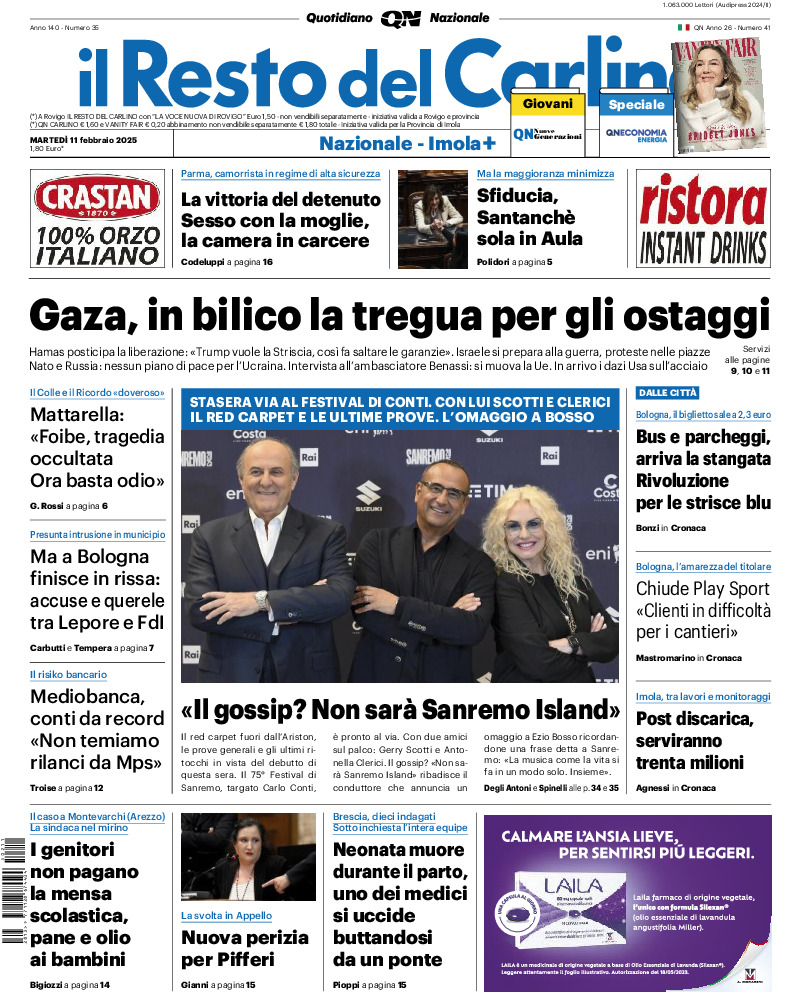 Prima-pagina-il resto del carlino-edizione-di-oggi-20250211